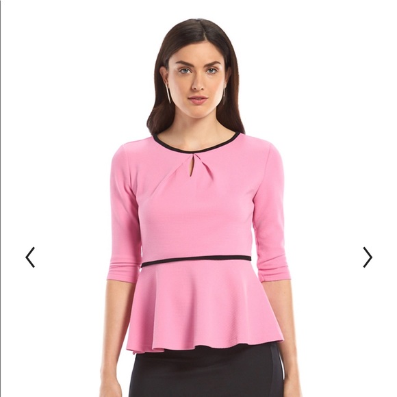 Elle Tops - [Elle] Pink Textured Peplum Hem Top
